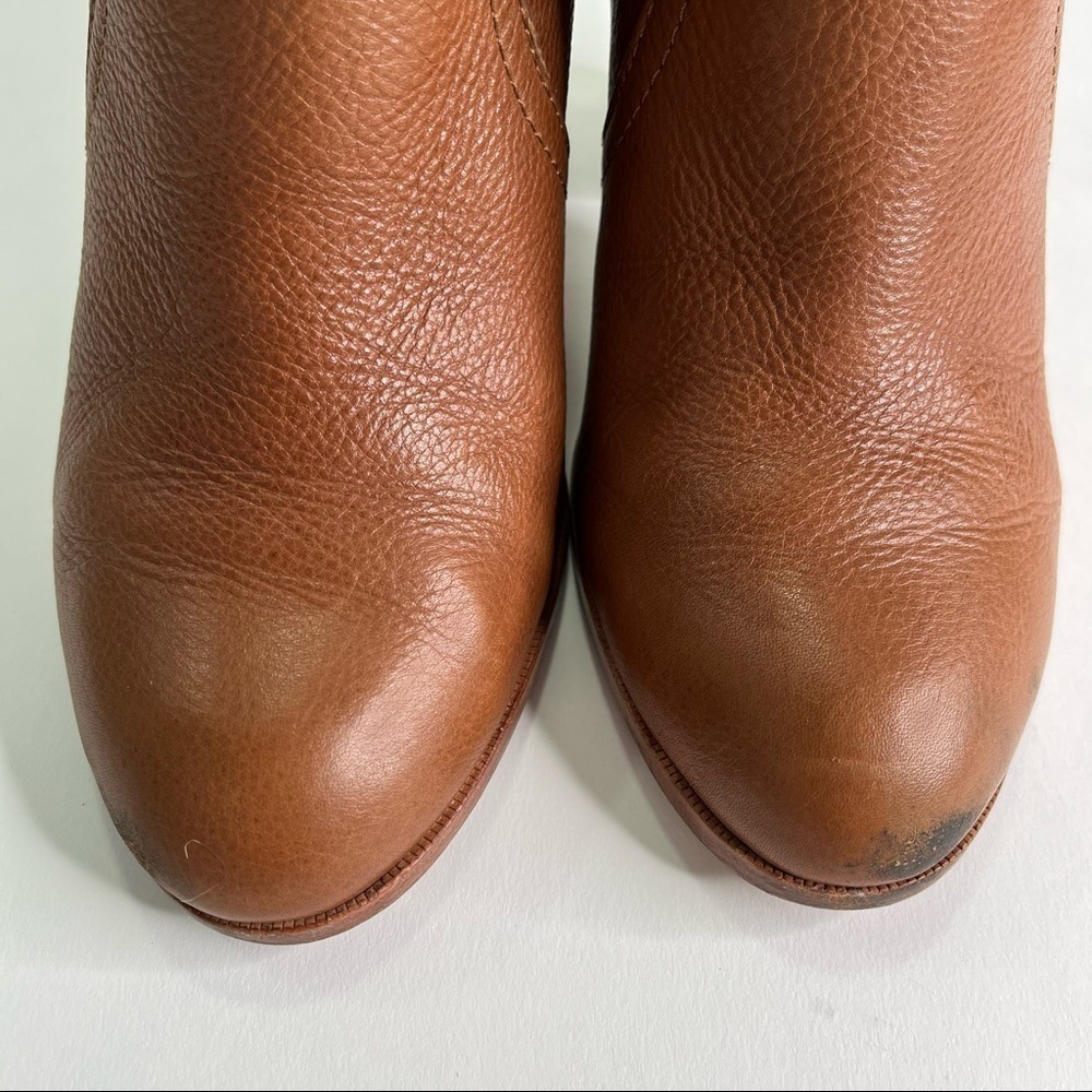 COACH Hattie Camel Brown Gold Leather Stacked Heel Ankle Classy Booties Boots - Picture 2 of 12